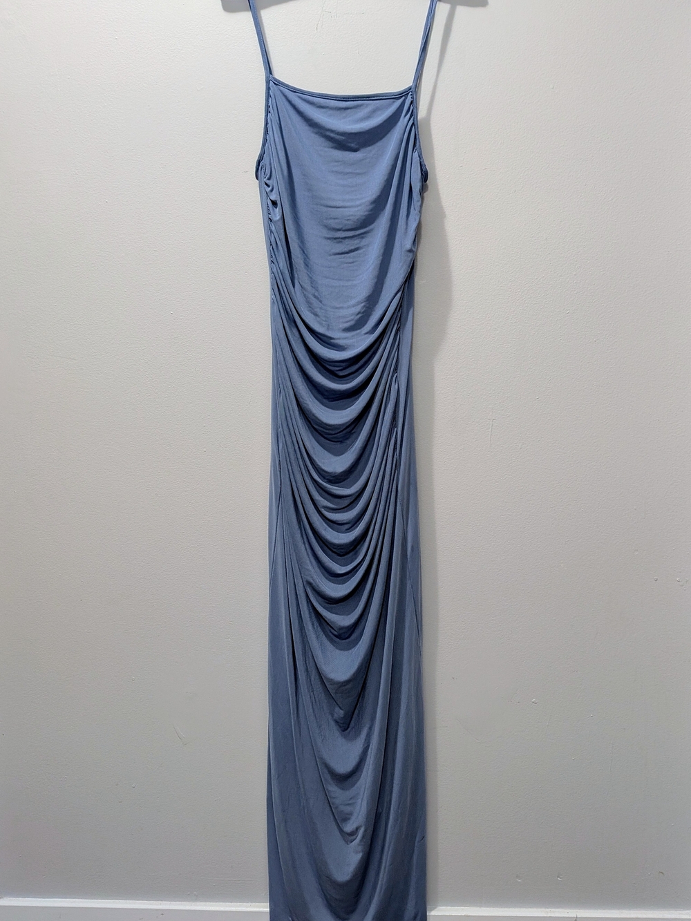 Ruched Long Bodycon Slip 90s Style Dress Periwinkle Blue